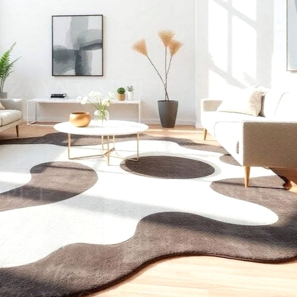Handcrafted Brown Abstract Organic Living Room Rug